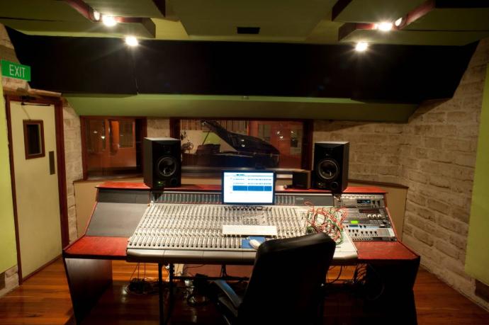A professional control room in a studio