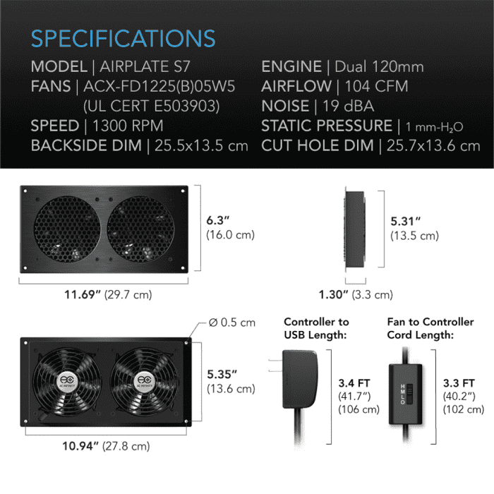 Airplate S7 with Thermal Control Kit Black Dimension