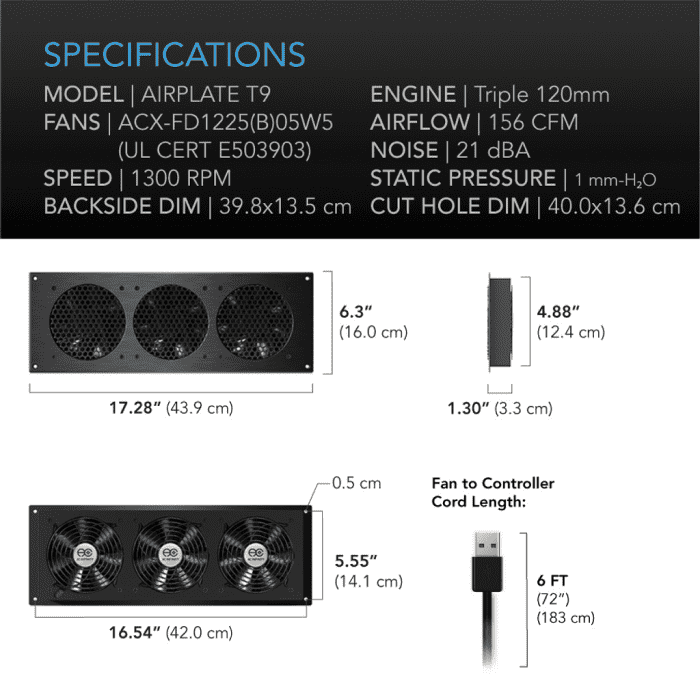 Airplate T9 Fan Dimension