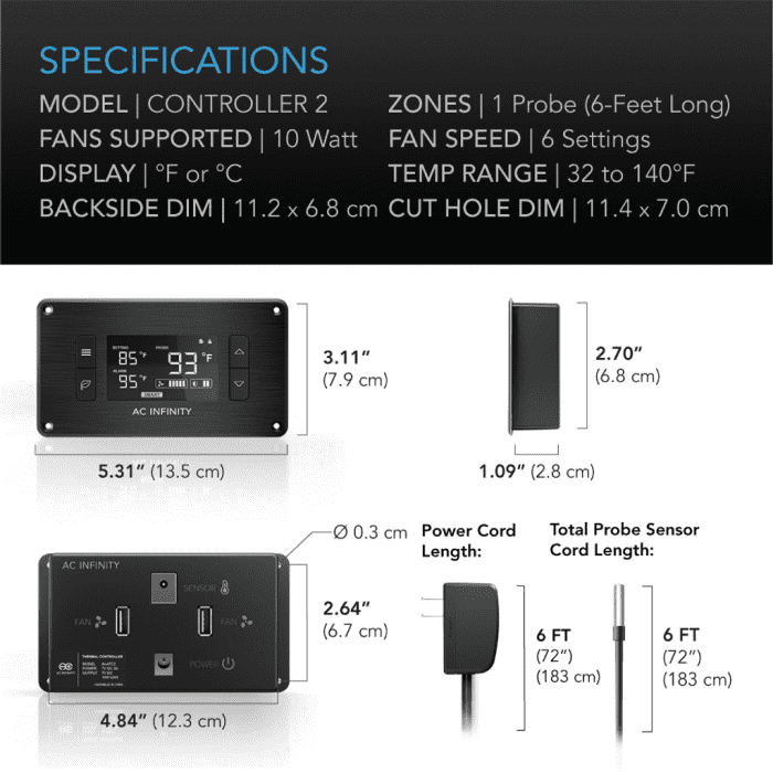 Airplate T9 Pro - Black Thermal Controller Dimensions