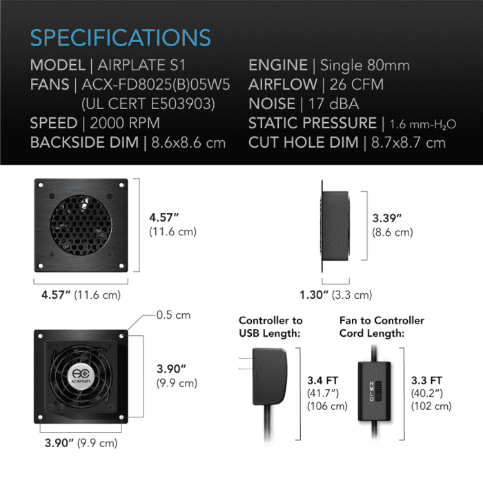 Airplate T8 Fan Dimensions