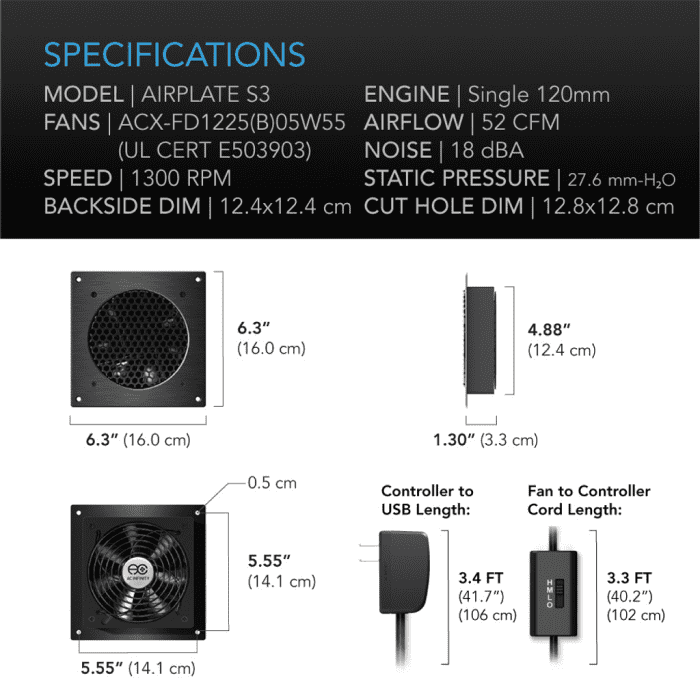 Airplate S3 Dimensions