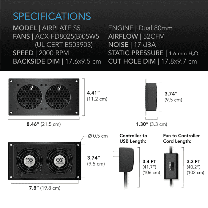 Airplate S5 + Therm Controller + White Dimensions